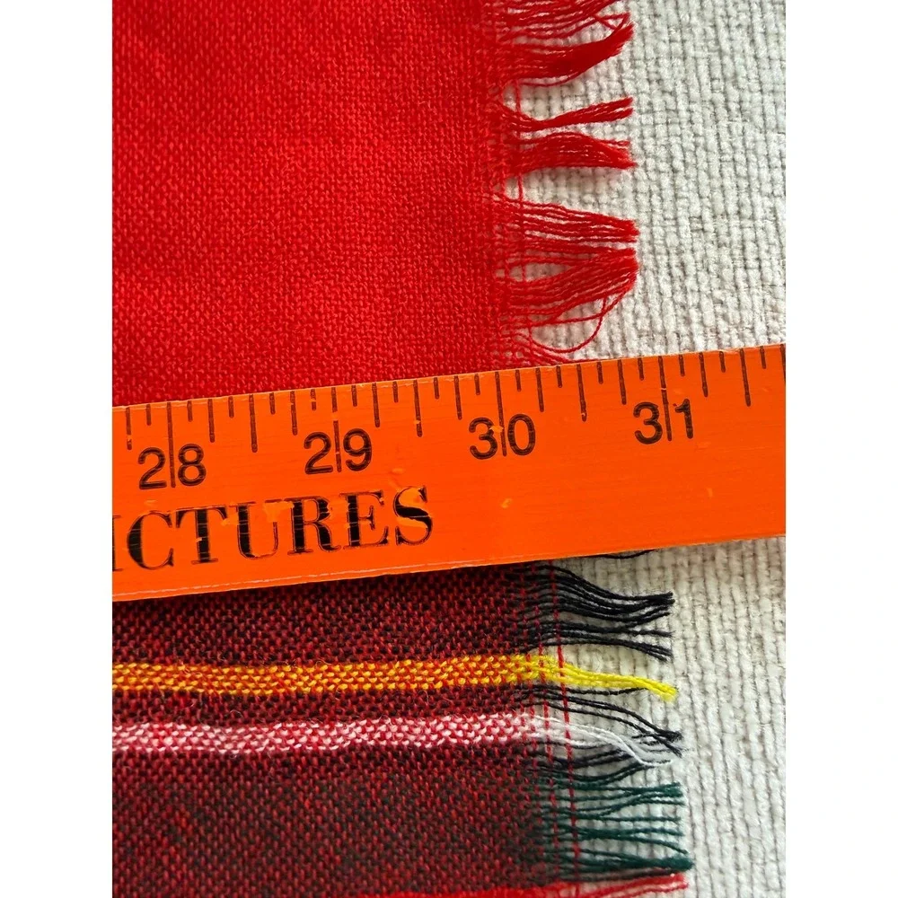 VTG Pure New Wool Red Plaid Tartan Square Scarf Fringe Made In United Kingdom
